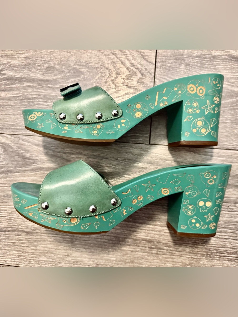 Marc By Marc Jacobs Green Studded Block Heel Mules tried on only